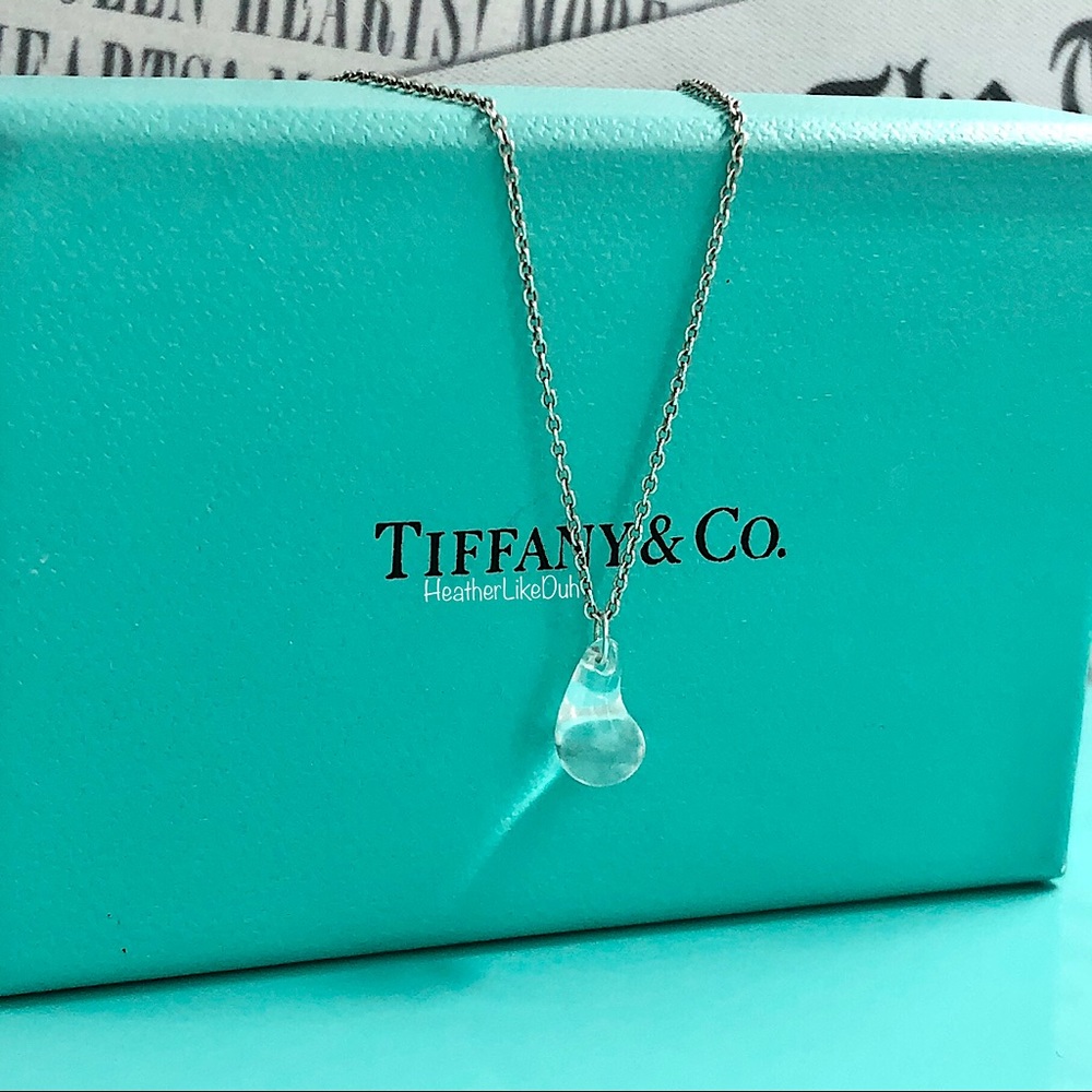 Authentic Elsa Peretti Tiffany & Co. Clear Crystal Quartz Teardrop 16” Necklace